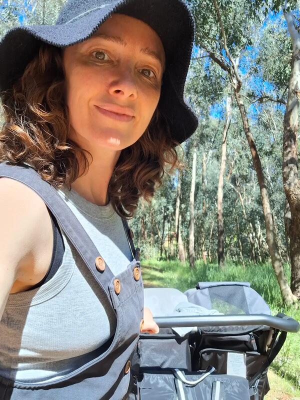 Aunty Joy, approved family day care educator in the Perth Hills, WA, on a nature pram walk with children